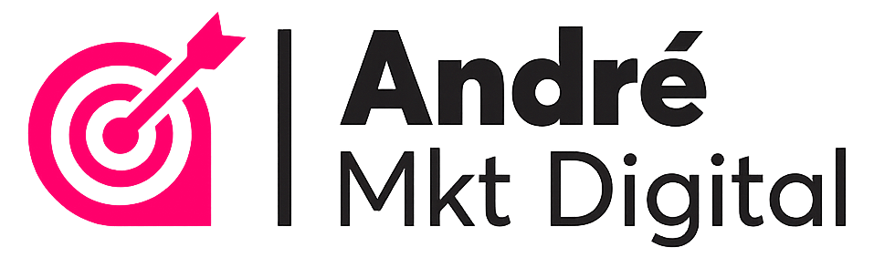 Logomarca André Mkt Digital com símbolo de alvo e seta